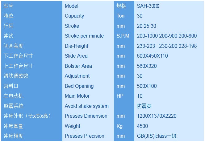 30吨龙门高速精密冲床-H型30T龙门冲床详细参数配置